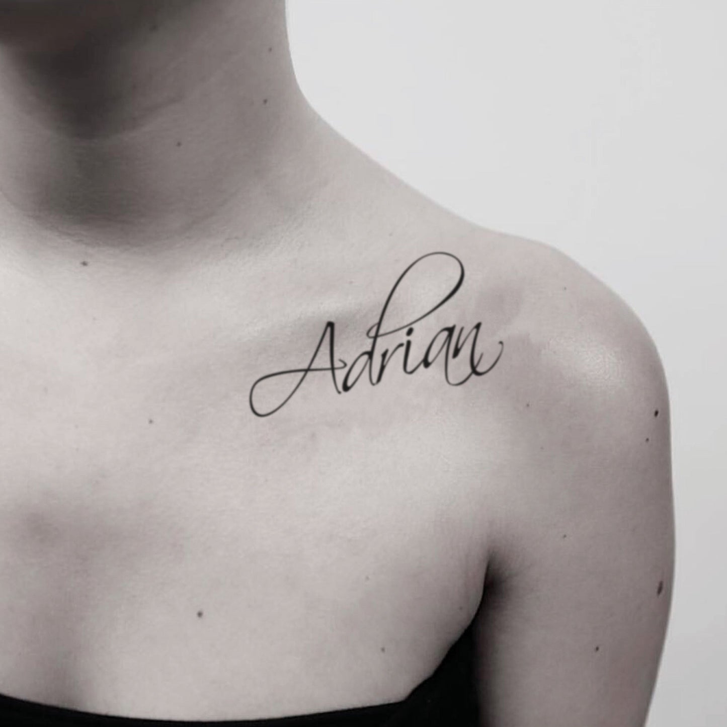 fake medium adrian lettering temporary tattoo sticker design idea on shoulder