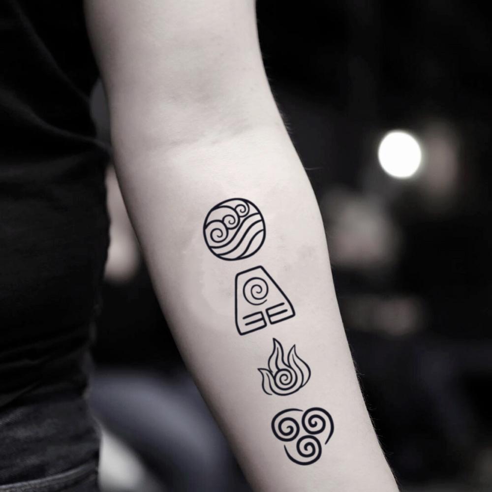 fake medium avatar the last airbender atla four elements illustrative temporary tattoo sticker design idea on inner arm