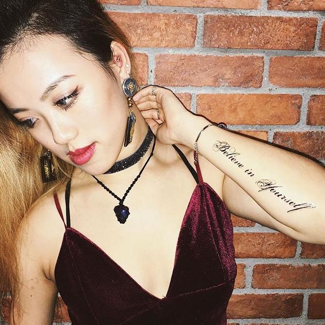 fake medium belief believe in yourself lettering temporary tattoo sticker design idea on forearm