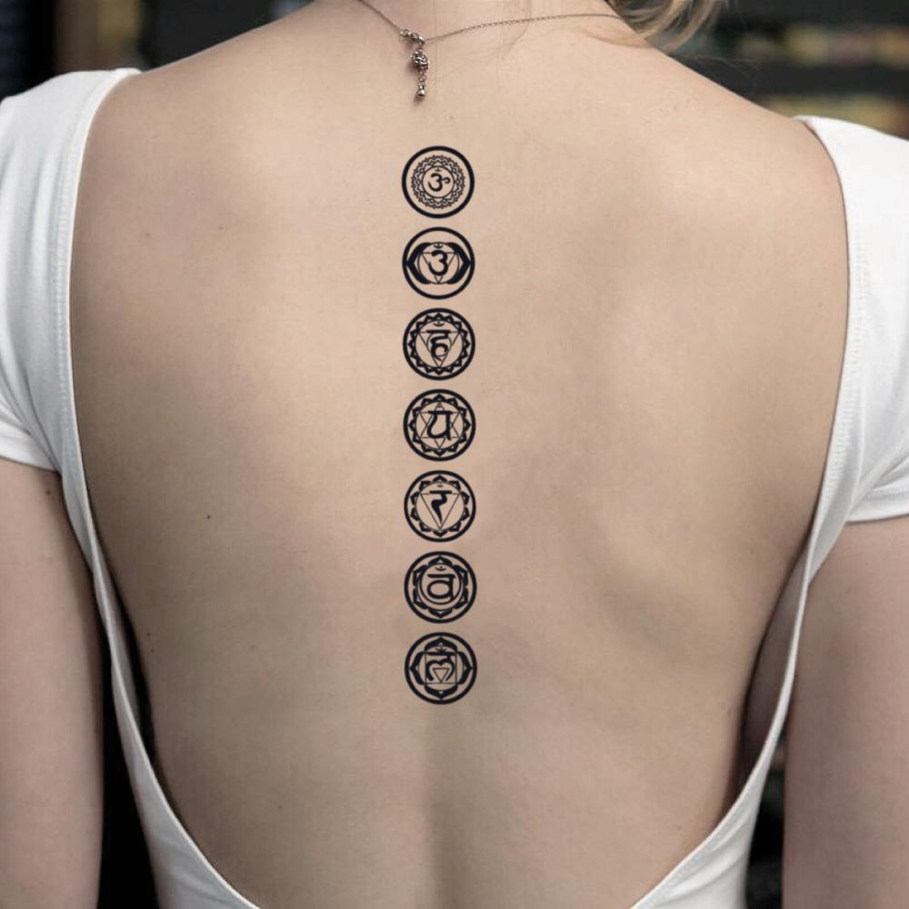 fake medium chakra kundalini backbone spinal cord center middle back metaphysical illustrative temporary tattoo sticker design idea on spine
