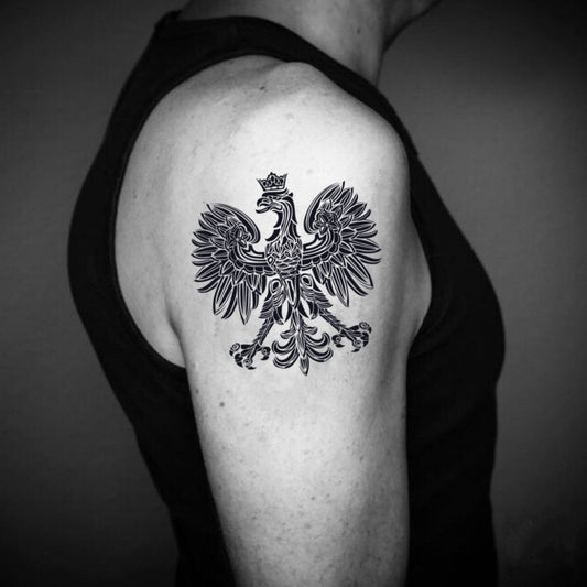 fake medium polish flag aztec eagle eagles coat of arms of Poland falcon animal temporary tattoo sticker design idea on upper arm
