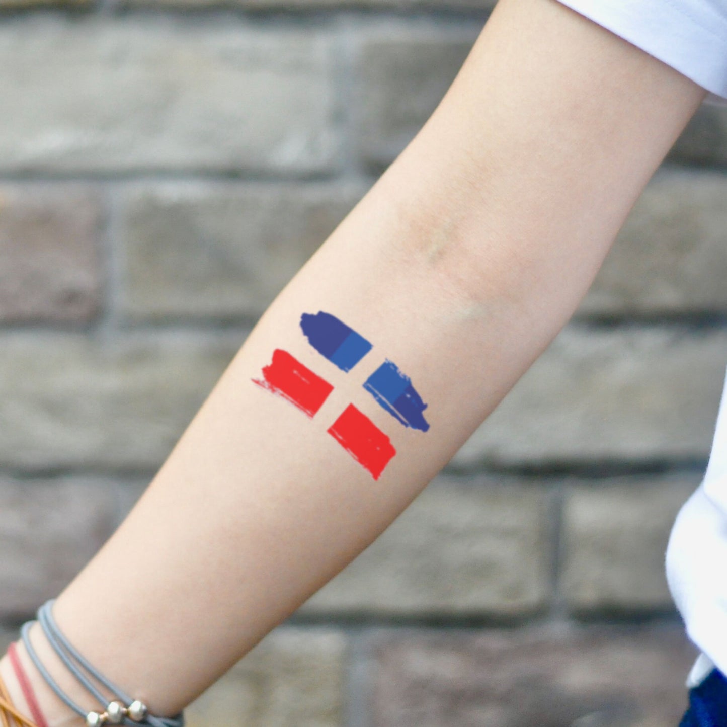fake small dominican republic flag Color temporary tattoo sticker design idea on inner arm