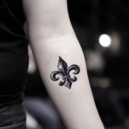 fake small fleur flor de lis lys new orleans saints vintage temporary tattoo sticker design idea on inner arm