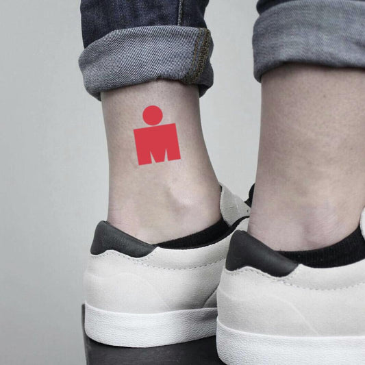 fake small full half Ironman Triathlon logo color temporary tattoo sticker design idea on ankle