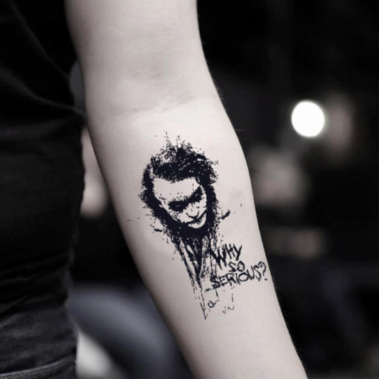 fake small batman joker face heath ledger portrait temporary tattoo sticker design idea on inner arm