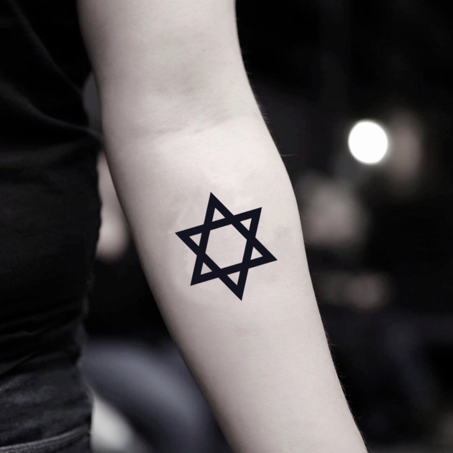 fake small jewish 6 six point star of david folk nation judaism geometric temporary tattoo sticker design idea on inner arm