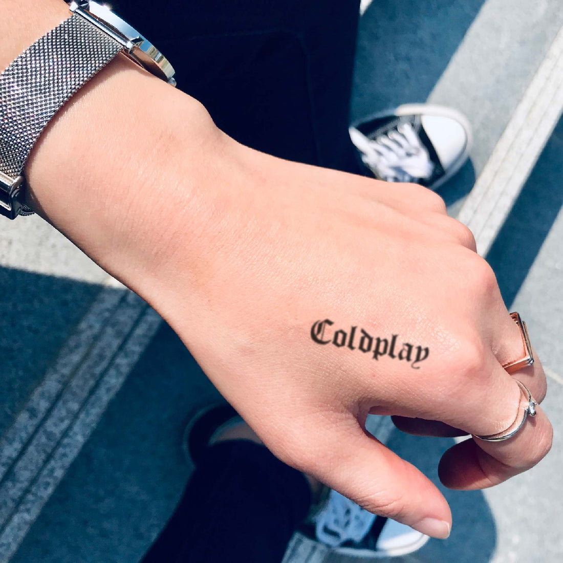 Coldplay custom temporary tattoo sticker design idea inspiration meanings removal arm wrist hand words font name signature calligraphy lyrics tour concert outfits merch accessory gift souvenir costumes wear dress up code