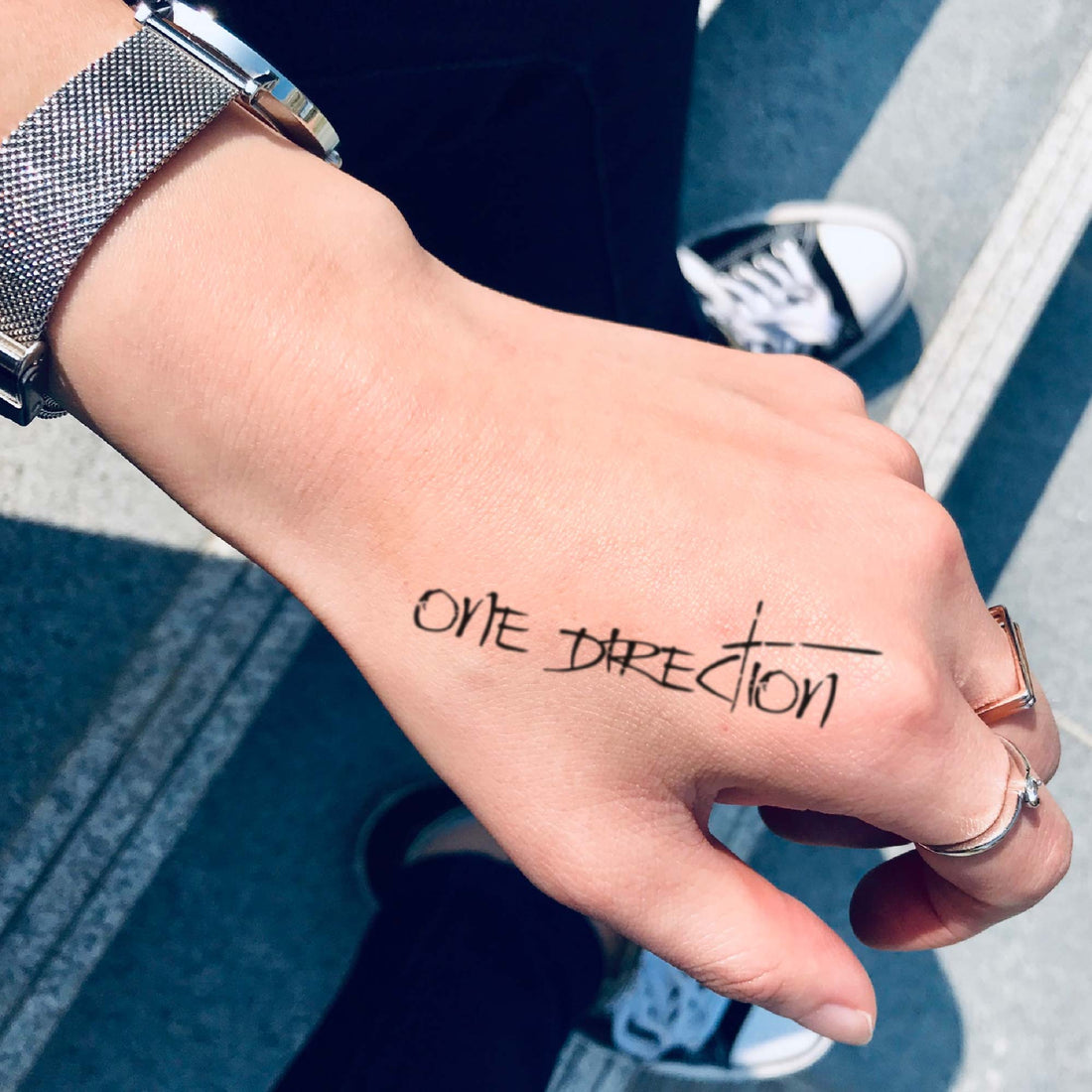 One Direction custom temporary tattoo sticker design idea inspiration meanings removal arm wrist hand words font name signature calligraphy lyrics tour concert outfits merch accessory gift souvenir costumes wear dress up code