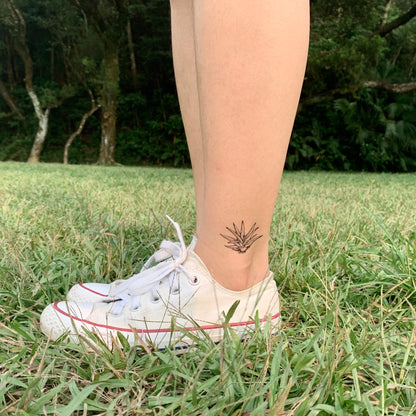 fake small agave aloe vera nature temporary tattoo sticker design idea on ankle