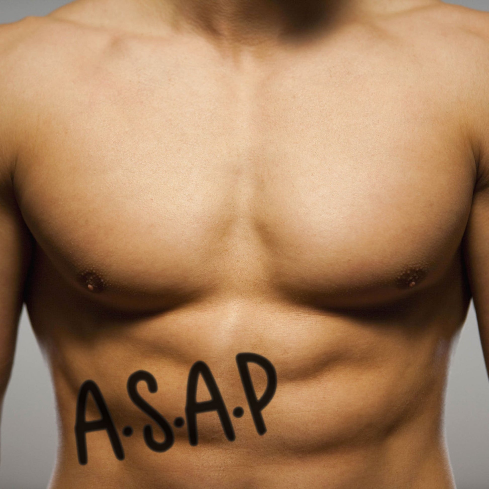fake big asap rocky lettering temporary tattoo sticker design idea on stomach