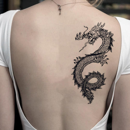 fake big asian oriental chinos kirin eastern vietnamese eternal year of the dragon baku haku dragao shiryu hydra shenlong shenron illustrative temporary tattoo sticker design idea on back