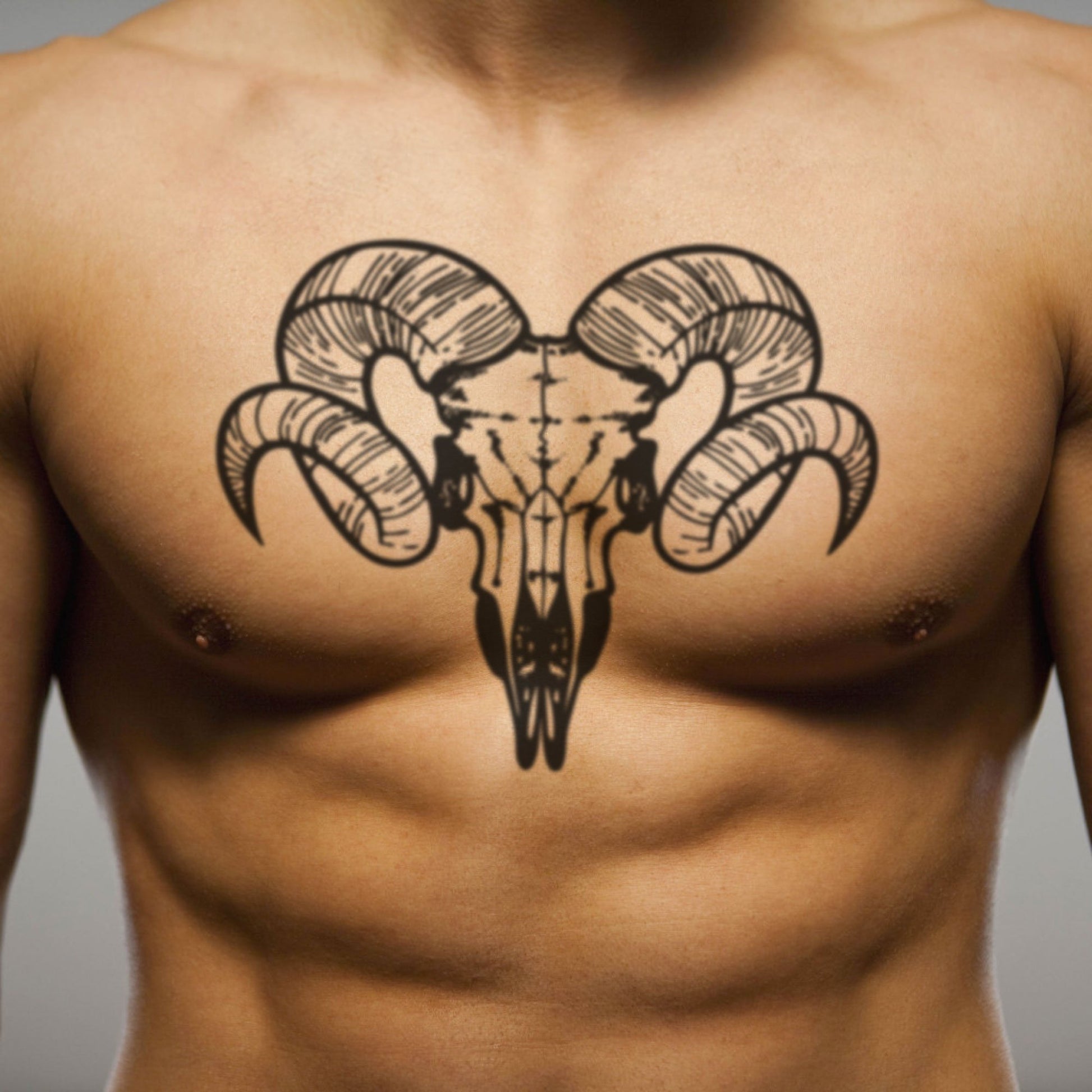 fake big bighorn sheep animal temporary tattoo sticker design idea on chest