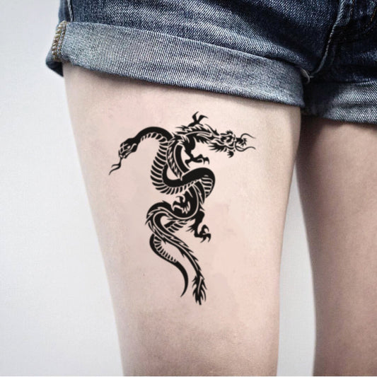 fake big dragon snake draken Animal temporary tattoo sticker design idea on thigh
