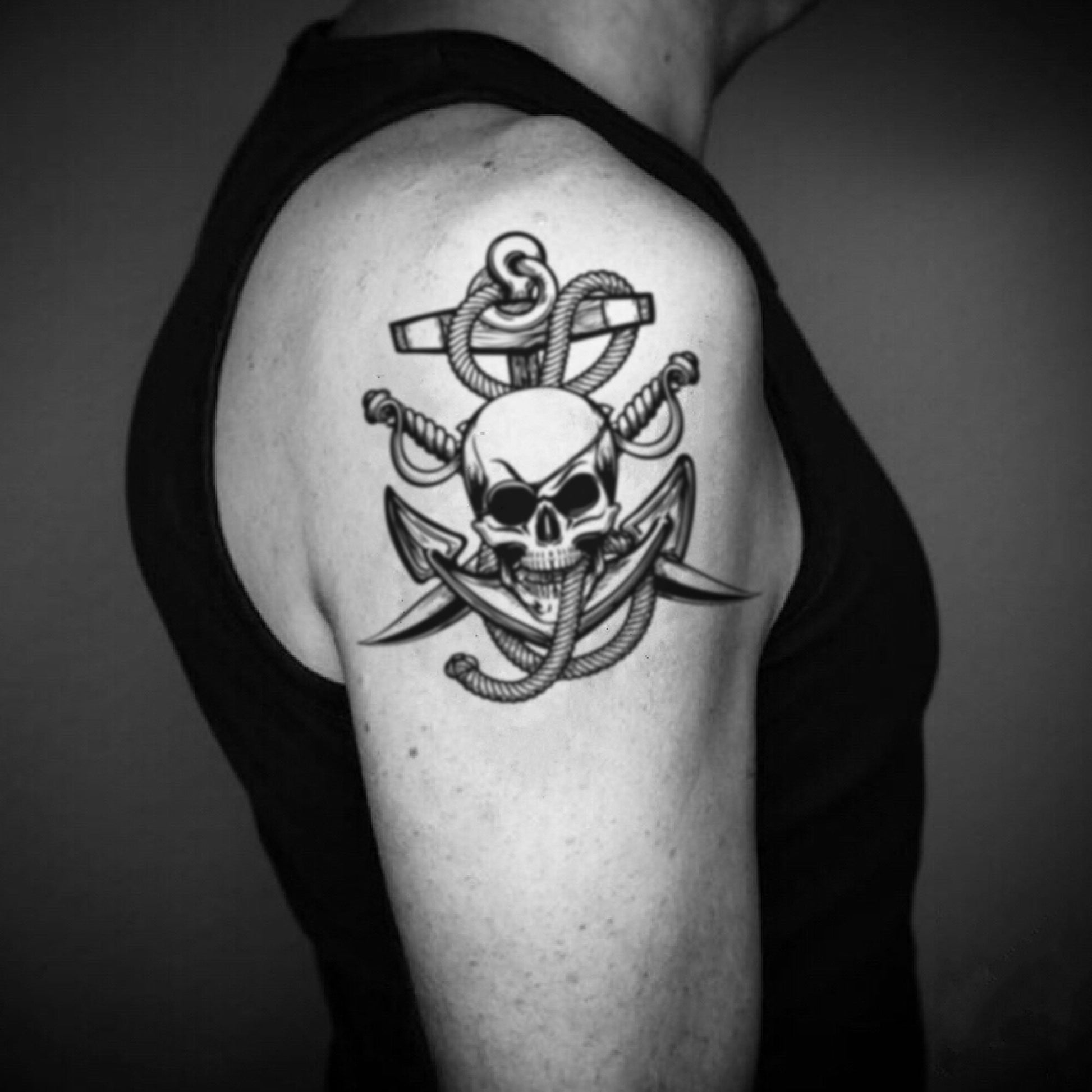 fake big gunners mate navy illustrative temporary tattoo sticker design idea on upper arm