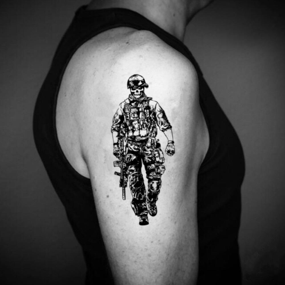 fake big soldier u s us army world war 2 illustrative temporary tattoo sticker design idea on upper arm