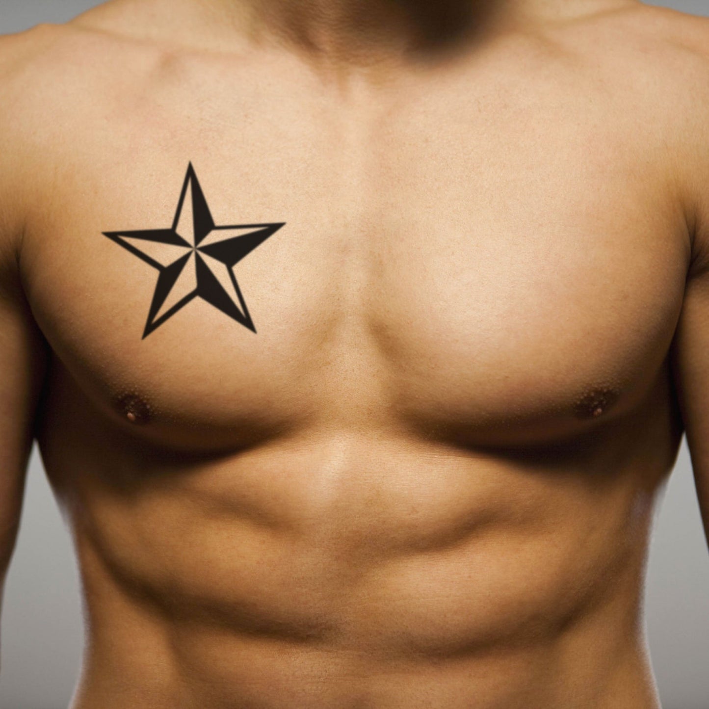 fake big star for men nautical geometric temporary tattoo sticker design idea on chest