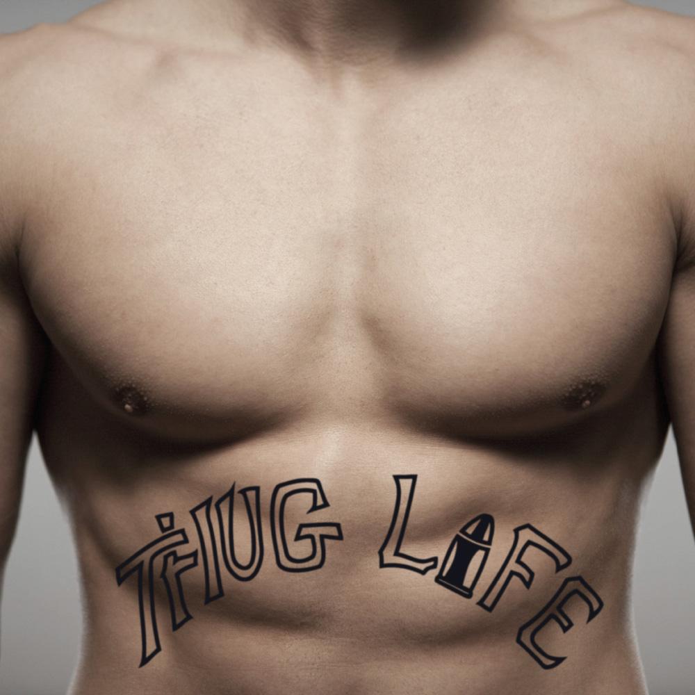 fake big 2pac tupac shakur thug life lettering temporary tattoo sticker design idea on stomach