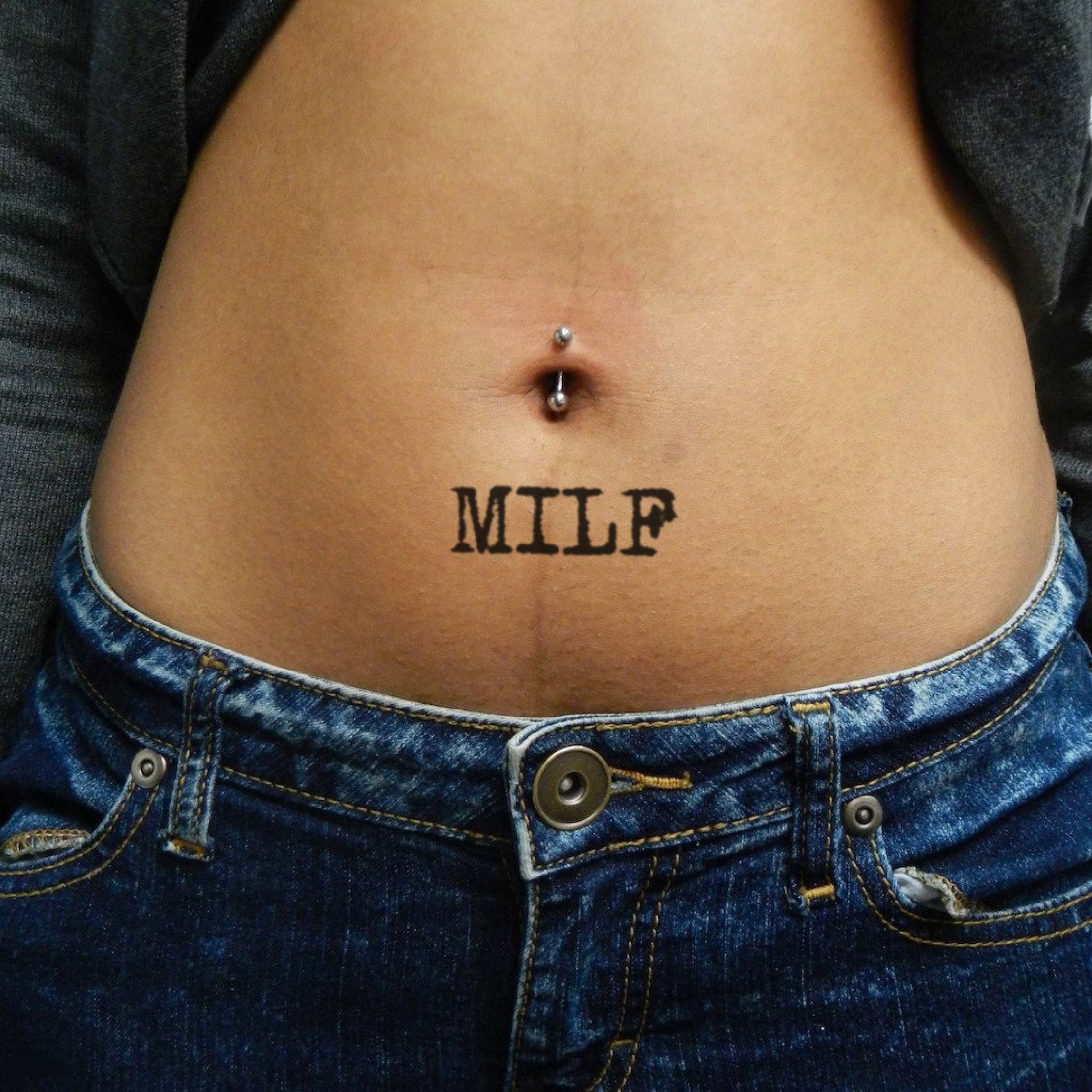 fake small milf girl woman wife aged lettering temporary tattoo sticker design idea on wrist
