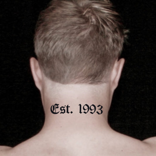 fake medium 1993 lettering temporary tattoo sticker design idea on neck
