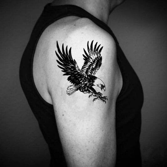 fake medium black american flying harpy philippine screaming bald eagle bird of prey peregrine falcon red tailed hawk vulture animal temporary tattoo sticker design idea on upper arm