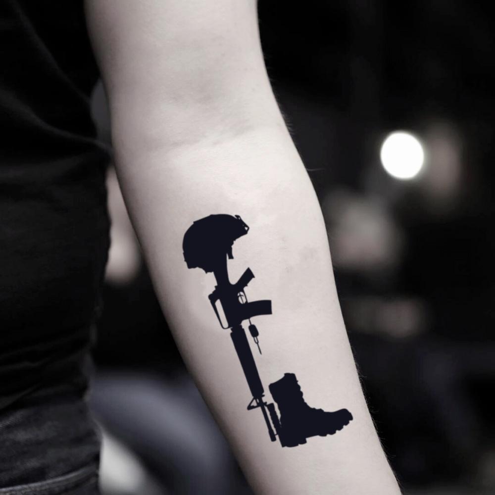 fake medium fallen soldier u s us army lest we forget vietnam world war 2 illustrative temporary tattoo sticker design idea on inner arm