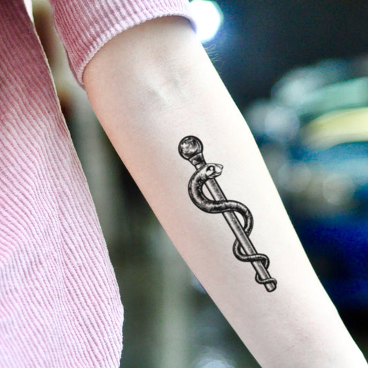 fake medium asclepius animal temporary tattoo sticker design idea on inner arm