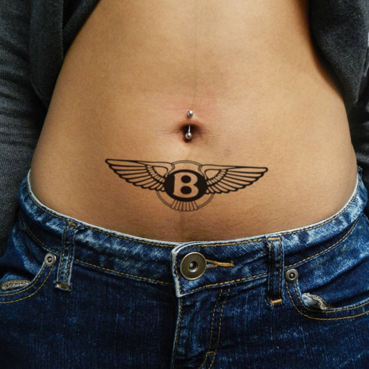 fake medium bentley illustrative temporary tattoo sticker design idea on stomach
