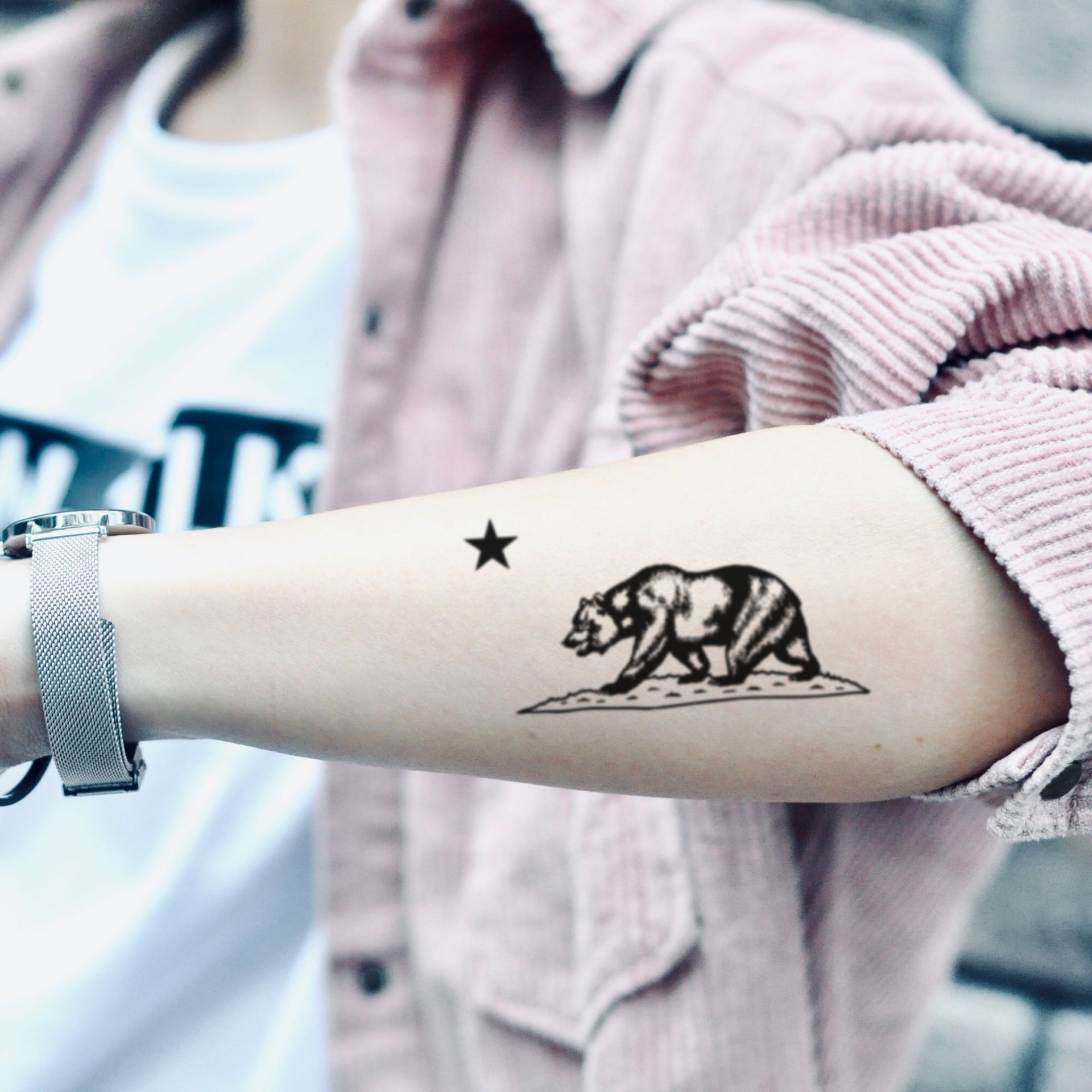 California Bear Flag Temporary Tattoo Sticker - OhMyTat