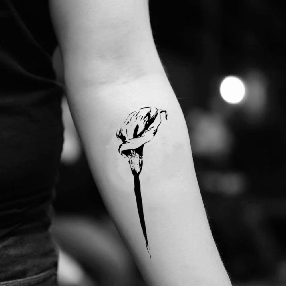 fake medium peace calla lily flower temporary tattoo sticker design idea on inner arm