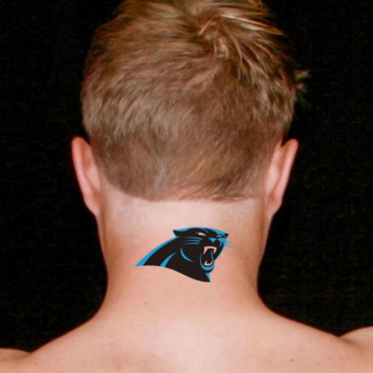 fake medium carolina panthers color temporary tattoo sticker design idea on neck