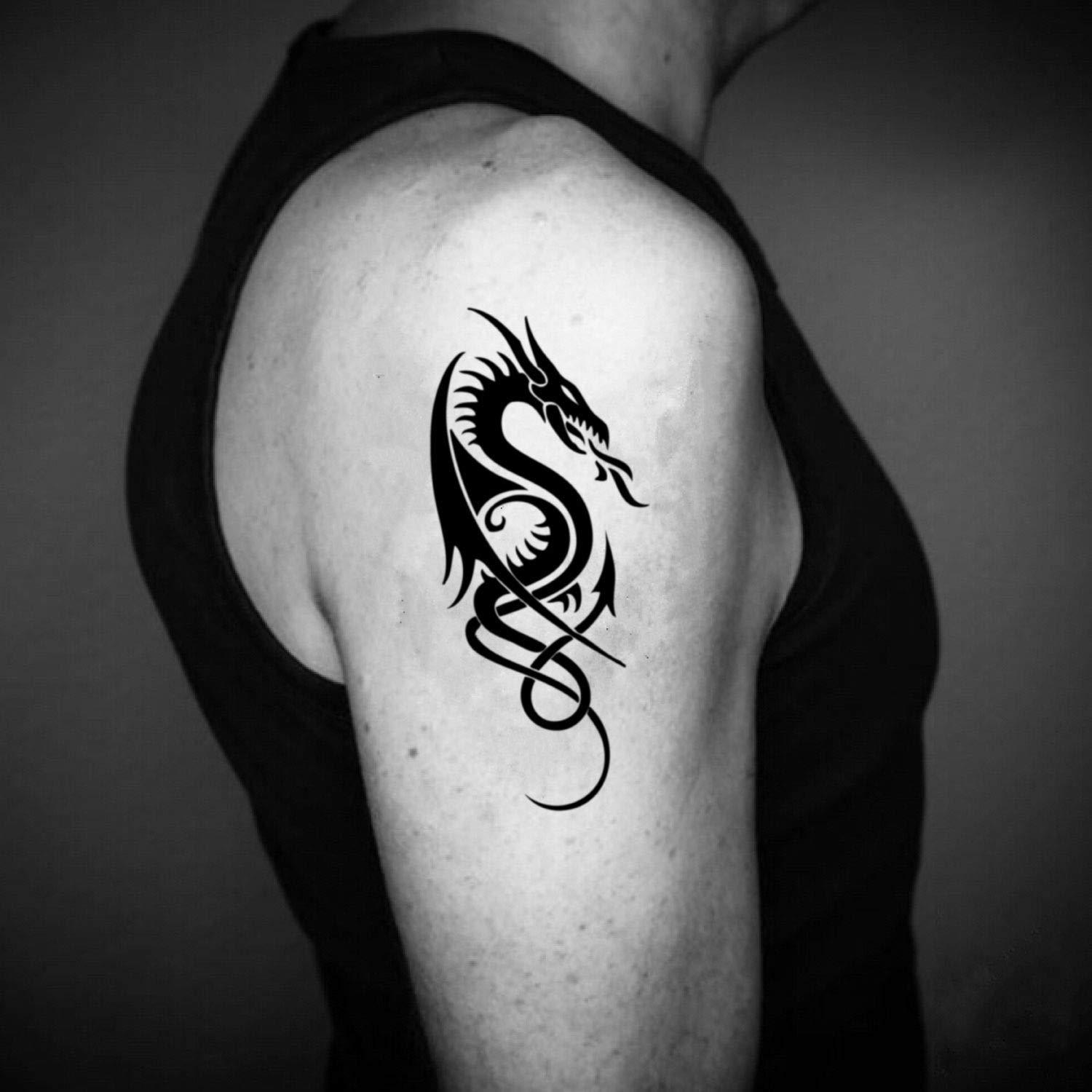 fake medium celtic dragon drachen smaug animal temporary tattoo sticker design idea on upper arm