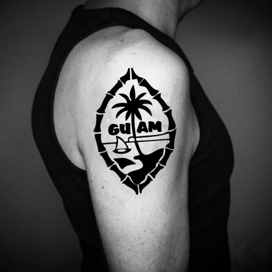 fake medium guam chamorro illustrative temporary tattoo sticker design idea on upper arm