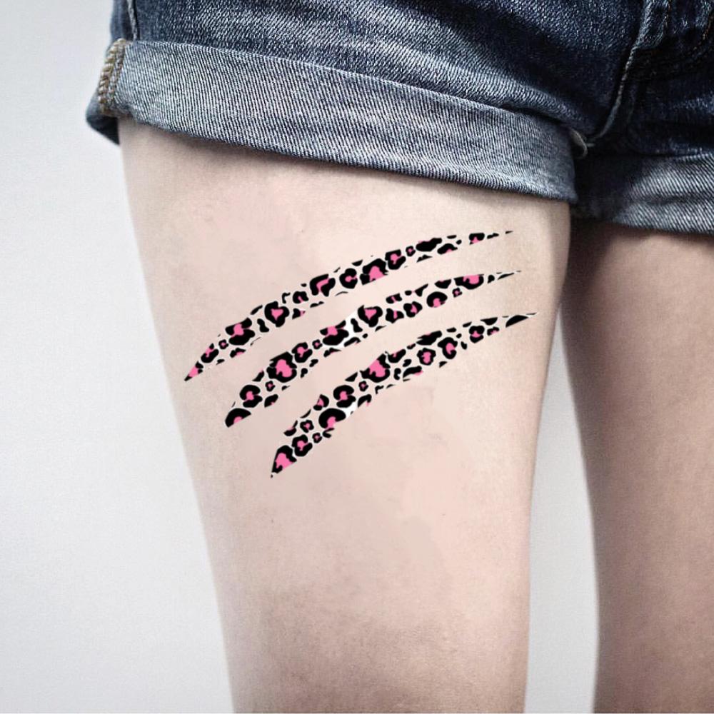 fake medium cheetah print leopard spots scratch dragon claw stretch mark color temporary tattoo sticker design idea on thigh