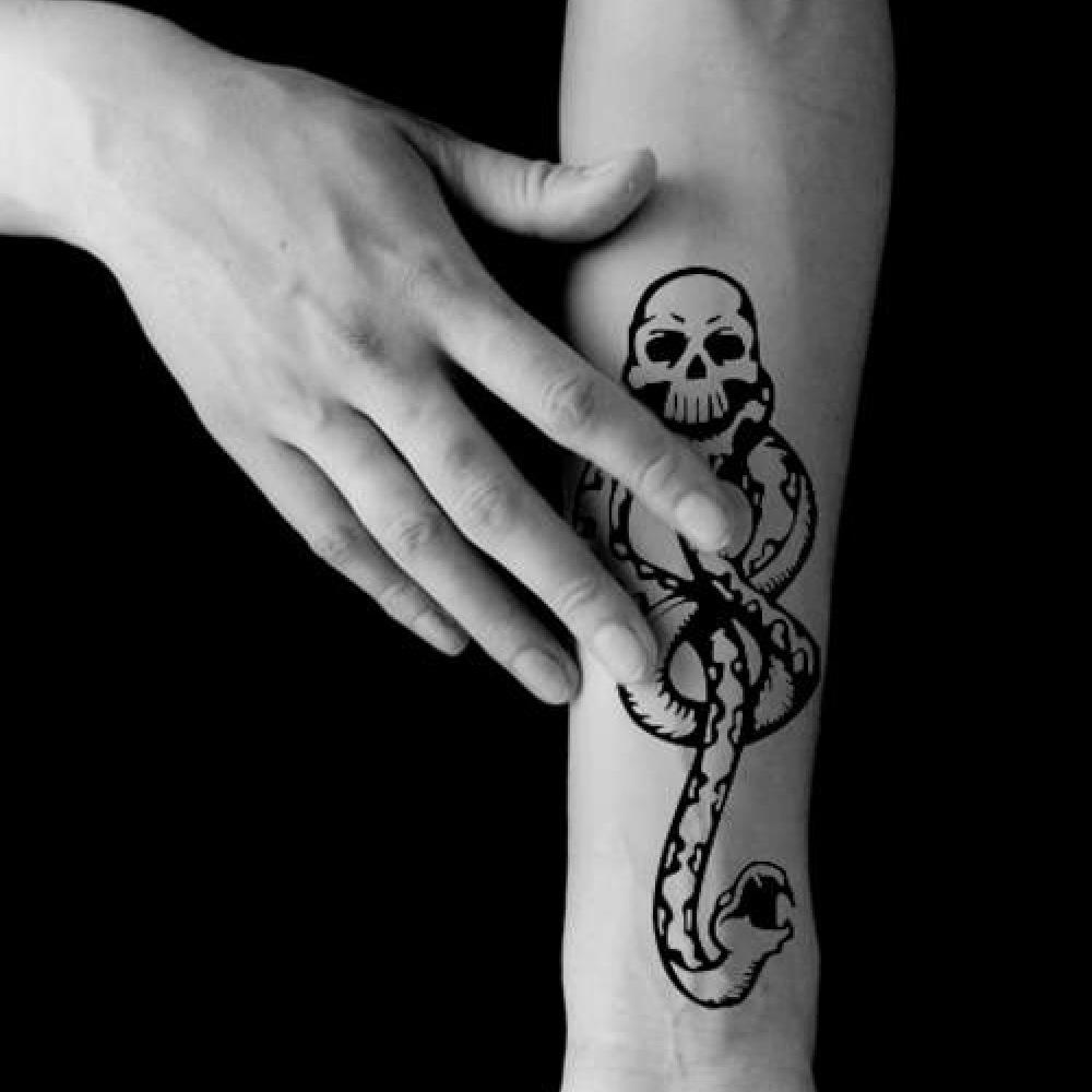 fake medium death eater dark mark harry potter voldemort animal temporary tattoo sticker design idea on forearm