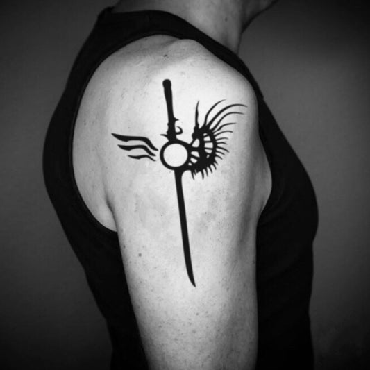 fake medium devil may cry Illustrative temporary tattoo sticker design idea on upper arm