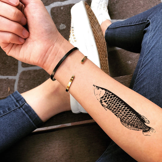 fake medium dragon fish Animal temporary tattoo sticker design idea on forearm