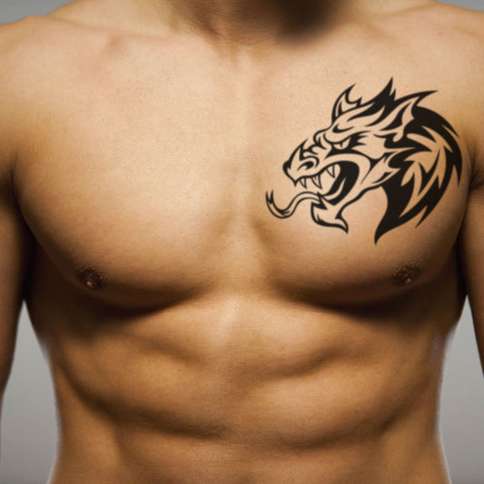 fake medium dragon head for men Animal temporary tattoo sticker design idea on chest