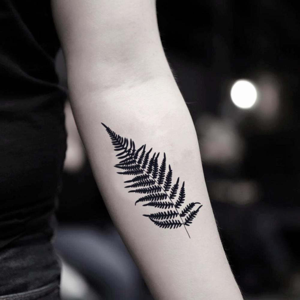fake medium silver fern foliage simple leaf nature temporary tattoo sticker design idea on inner arm