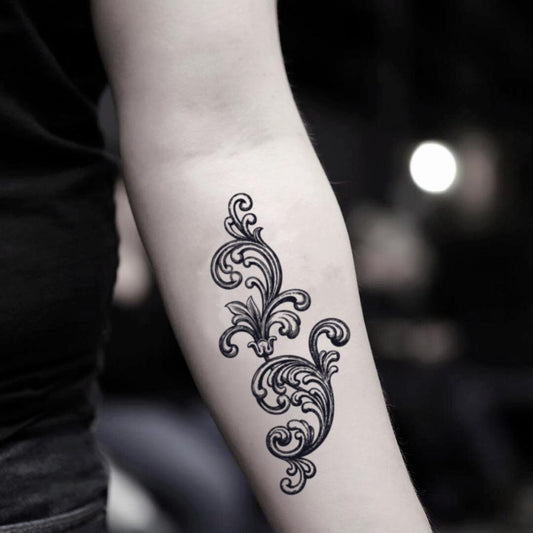 fake medium filigree baroque illustrative temporary tattoo sticker design idea on inner arm