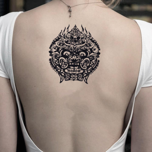 fake medium fu foo dog fudo myoo chinese japanese komainu yakuza yakooza lion quetzalcoatl shisa kings avenue animal temporary tattoo sticker design idea on back