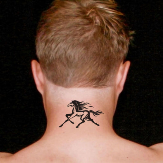 fake medium ford mustang illustrative temporary tattoo sticker design idea on neck