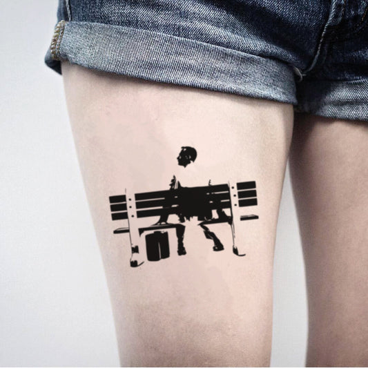fake medium forrest gump illustrative temporary tattoo sticker design idea on thigh