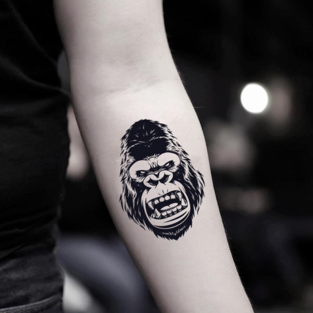 fake medium silverback gorilla harambe orangutan face king kong animal temporary tattoo sticker design idea on inner arm