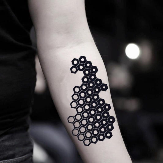 fake medium octagon honeycomb beehive hive fractal geometric temporary tattoo sticker design idea on inner arm