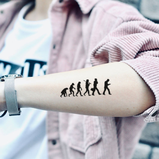 fake medium human evolved existential evolution minimalist temporary tattoo sticker design idea on forearm