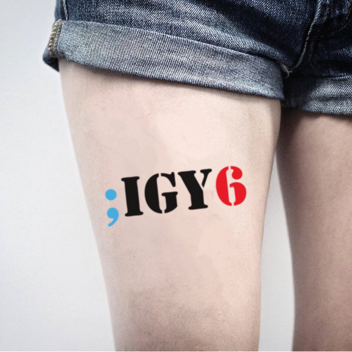 fake medium i got your six - igy6 ptsd lettering temporary tattoo sticker design idea on thigh for guys men