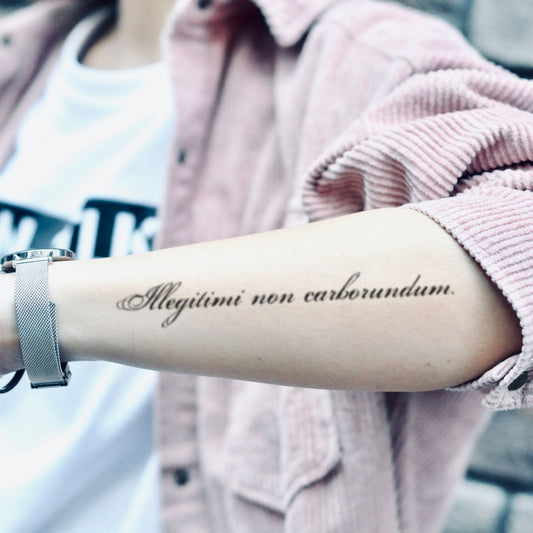 fake medium illegitimi non carborundum lettering temporary tattoo sticker design idea on forearm