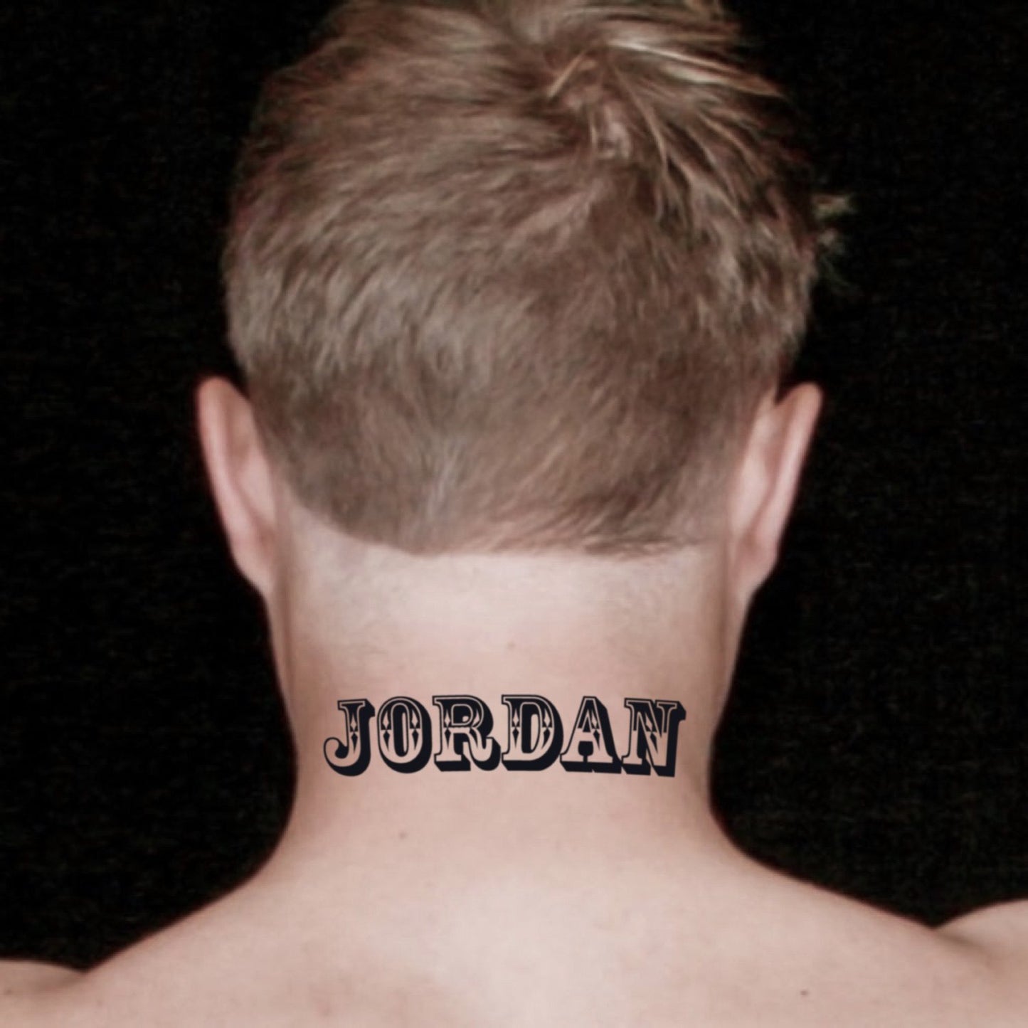 fake medium jordan lettering temporary tattoo sticker design idea on neck