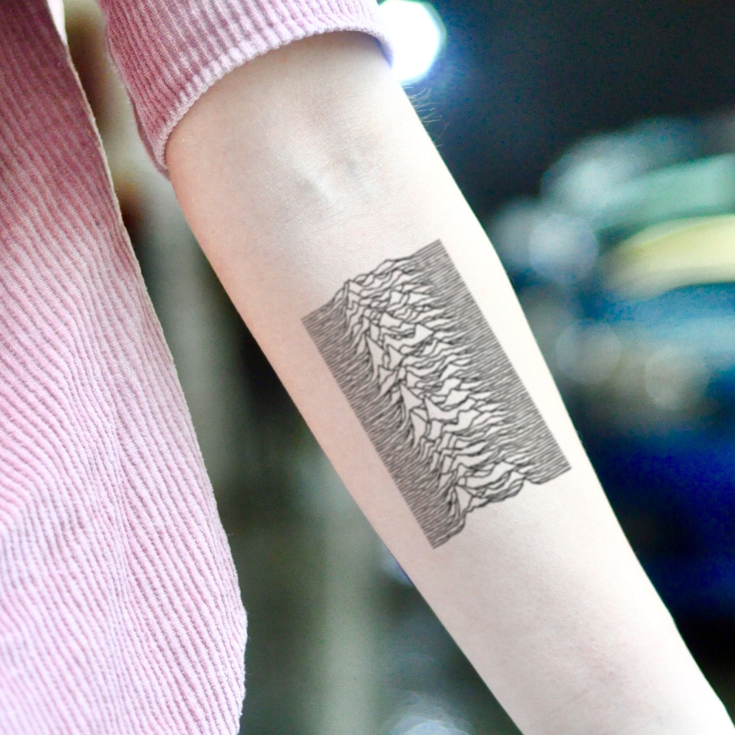 fake medium joy division topographic mountain map etching Illustrative temporary tattoo sticker design idea on inner arm