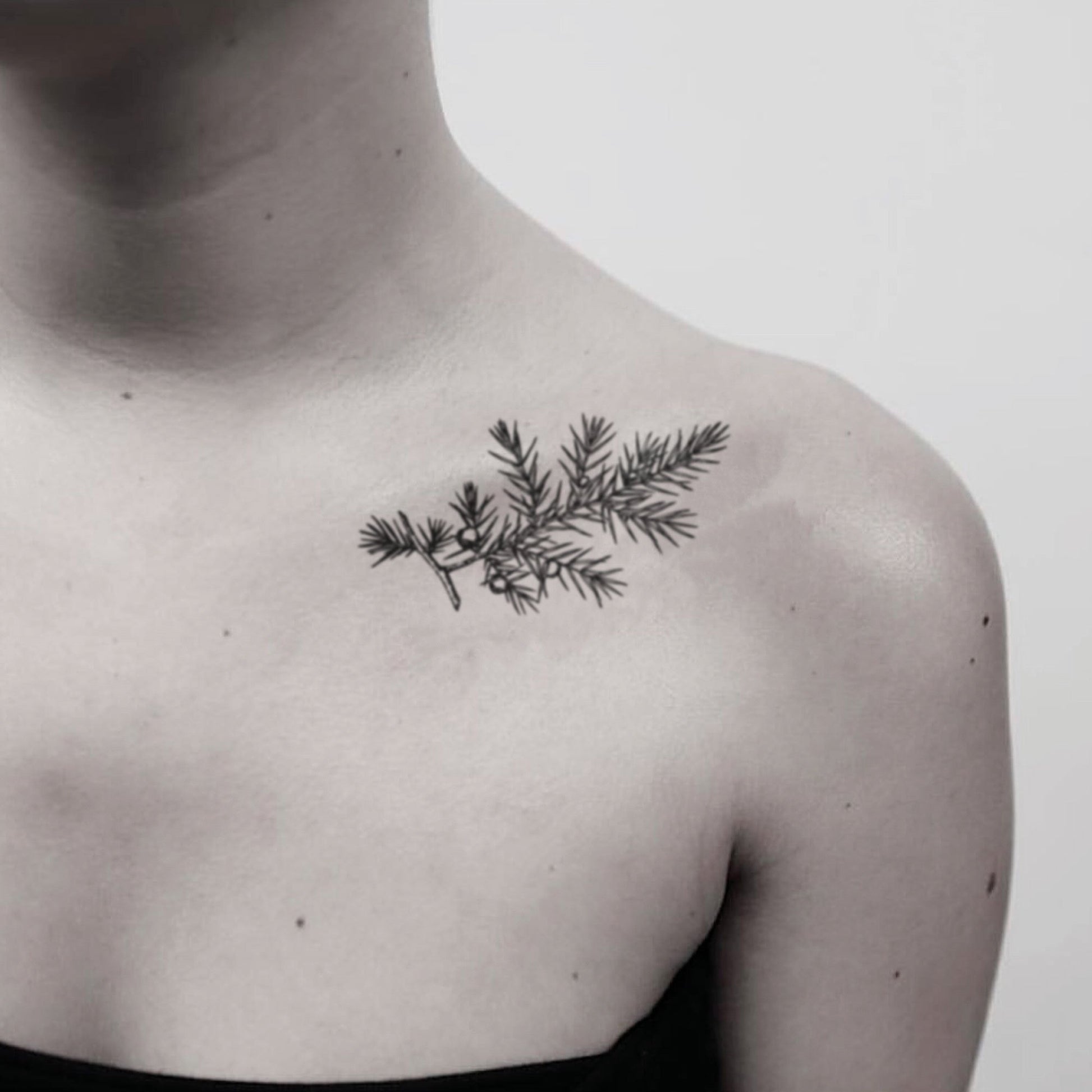 fake medium juniper branch flower temporary tattoo sticker design idea on shoulder